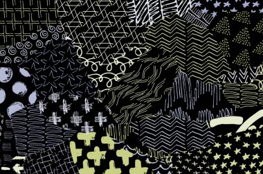 Soyut siyah konturlar, el vektör desen çizdi. Geometrik tarzı Retro soyut desen. Soyut çok renkli geometrik desen.