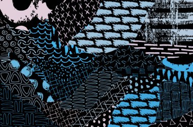 Soyut siyah konturlar, el vektör desen çizdi. Geometrik tarzı Retro soyut desen. Soyut çok renkli geometrik desen.