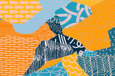 Soyut siyah konturlar, el vektör desen çizdi. Geometrik tarzı Retro soyut desen. Soyut çok renkli geometrik desen.