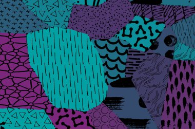 Soyut siyah konturlar, el vektör desen çizdi. Geometrik tarzı Retro soyut desen. Soyut çok renkli geometrik desen.