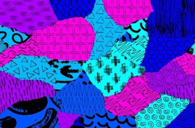 Soyut siyah konturlar, el vektör desen çizdi. Geometrik tarzı Retro soyut desen. Soyut çok renkli geometrik desen.