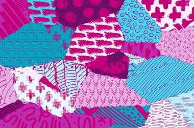 Soyut siyah konturlar, el vektör desen çizdi. Geometrik tarzı Retro soyut desen. Soyut çok renkli geometrik desen.