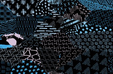 Soyut siyah konturlar, el vektör desen çizdi. Geometrik tarzı Retro soyut desen. Soyut çok renkli geometrik desen.