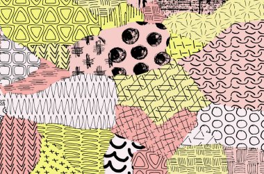 Soyut siyah konturlar, el vektör desen çizdi. Geometrik tarzı Retro soyut desen. Soyut çok renkli geometrik desen.