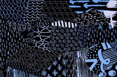 Soyut siyah konturlar, el vektör desen çizdi. Geometrik tarzı Retro soyut desen. Soyut çok renkli geometrik desen.