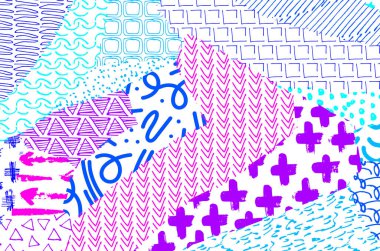 Soyut siyah konturlar, el vektör desen çizdi. Geometrik tarzı Retro soyut desen. Soyut çok renkli geometrik desen.