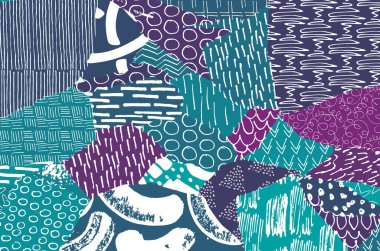 Soyut siyah konturlar, el vektör desen çizdi. Geometrik tarzı Retro soyut desen. Soyut çok renkli geometrik desen.