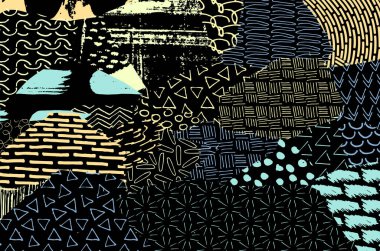 Soyut siyah konturlar, el vektör desen çizdi. Geometrik tarzı Retro soyut desen. Soyut çok renkli geometrik desen.