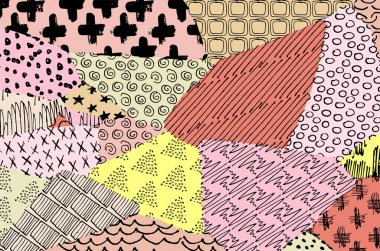 Soyut siyah konturlar, el vektör desen çizdi. Geometrik tarzı Retro soyut desen. Soyut çok renkli geometrik desen.