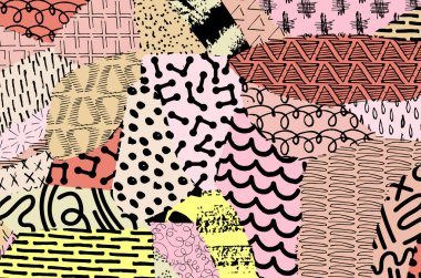 Soyut siyah konturlar, el vektör desen çizdi. Geometrik tarzı Retro soyut desen. Soyut çok renkli geometrik desen.