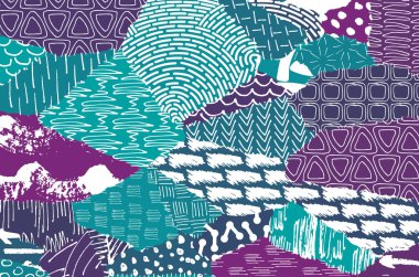 Soyut siyah konturlar, el vektör desen çizdi. Geometrik tarzı Retro soyut desen. Soyut çok renkli geometrik desen.