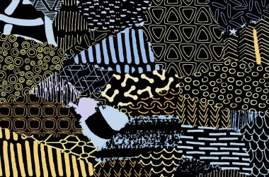 Soyut siyah konturlar, el vektör desen çizdi. Geometrik tarzı Retro soyut desen. Soyut çok renkli geometrik desen.