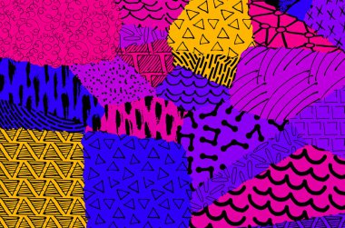 Soyut siyah konturlar, el vektör desen çizdi. Geometrik tarzı Retro soyut desen. Soyut çok renkli geometrik desen.