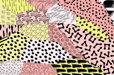 Soyut siyah konturlar, el vektör desen çizdi. Geometrik tarzı Retro soyut desen. Soyut çok renkli geometrik desen.