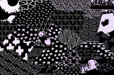 Soyut siyah konturlar, el vektör desen çizdi. Geometrik tarzı Retro soyut desen. Soyut çok renkli geometrik desen.