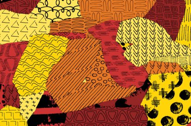 Soyut siyah konturlar, el vektör desen çizdi. Geometrik tarzı Retro soyut desen. Soyut çok renkli geometrik desen.