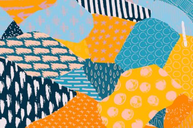 Soyut siyah konturlar, el vektör desen çizdi. Geometrik tarzı Retro soyut desen. Soyut çok renkli geometrik desen.