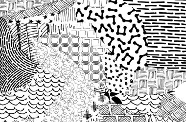 Soyut siyah konturlar, el vektör desen çizdi. Geometrik tarzı Retro soyut desen. Soyut çok renkli geometrik desen.