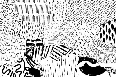 Soyut siyah konturlar, el vektör desen çizdi. Geometrik tarzı Retro soyut desen. Soyut çok renkli geometrik desen.