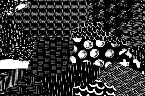Pinceladas Negras Abstractas Patrón Vectorial Dibujado Mano Patrón Retro Abstracto — Archivo Imágenes Vectoriales