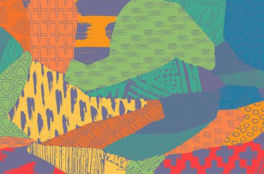 Soyut siyah konturlar, el vektör desen çizdi. Geometrik tarzı Retro soyut desen. Soyut çok renkli geometrik desen.