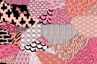 Soyut siyah konturlar, el vektör desen çizdi. Geometrik tarzı Retro soyut desen. Soyut çok renkli geometrik desen.