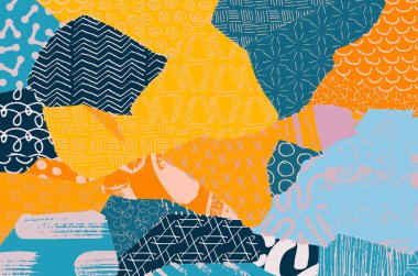 Soyut siyah konturlar, el vektör desen çizdi. Geometrik tarzı Retro soyut desen. Soyut çok renkli geometrik desen.