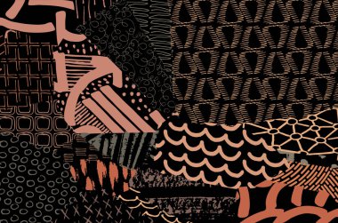 Soyut siyah konturlar, el vektör desen çizdi. Geometrik tarzı Retro soyut desen. Soyut çok renkli geometrik desen.