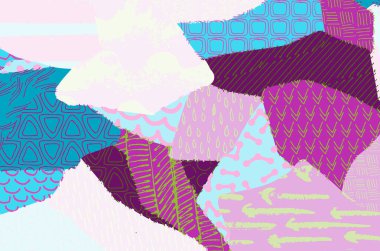 Soyut siyah konturlar, el vektör desen çizdi. Geometrik tarzı Retro soyut desen. Soyut çok renkli geometrik desen.