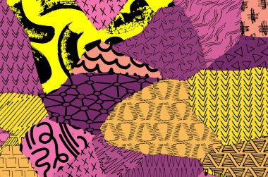 Soyut siyah konturlar, el vektör desen çizdi. Geometrik tarzı Retro soyut desen. Soyut çok renkli geometrik desen.