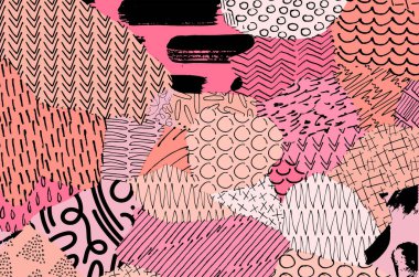 Soyut siyah konturlar, el vektör desen çizdi. Geometrik tarzı Retro soyut desen. Soyut çok renkli geometrik desen.