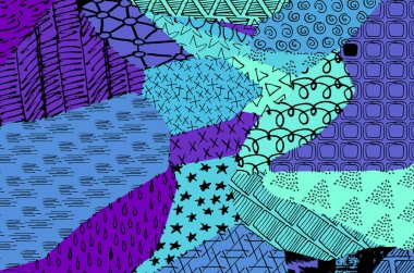 Soyut siyah konturlar, el vektör desen çizdi. Geometrik tarzı Retro soyut desen. Soyut çok renkli geometrik desen.