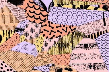 Soyut siyah konturlar, el vektör desen çizdi. Geometrik tarzı Retro soyut desen. Soyut çok renkli geometrik desen.