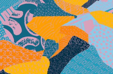 Soyut siyah konturlar, el vektör desen çizdi. Geometrik tarzı Retro soyut desen. Soyut çok renkli geometrik desen.