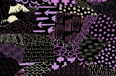 Soyut siyah konturlar, el vektör desen çizdi. Geometrik tarzı Retro soyut desen. Soyut çok renkli geometrik desen.