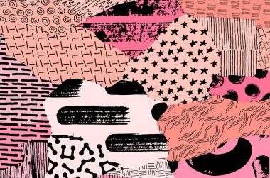 Soyut siyah konturlar, el vektör desen çizdi. Geometrik tarzı Retro soyut desen. Soyut çok renkli geometrik desen.