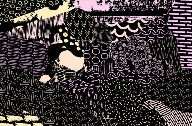 Soyut siyah konturlar, el vektör desen çizdi. Geometrik tarzı Retro soyut desen. Soyut çok renkli geometrik desen.