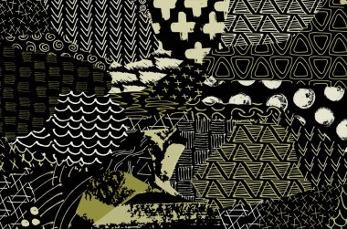 Soyut siyah konturlar, el vektör desen çizdi. Geometrik tarzı Retro soyut desen. Soyut çok renkli geometrik desen.