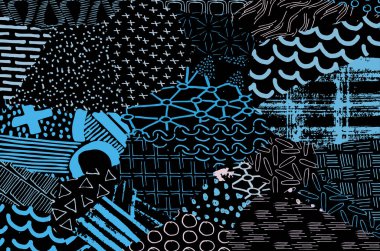 Soyut siyah konturlar, el vektör desen çizdi. Geometrik tarzı Retro soyut desen. Soyut çok renkli geometrik desen.