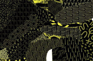 Soyut siyah konturlar, el vektör desen çizdi. Geometrik tarzı Retro soyut desen. Soyut çok renkli geometrik desen.