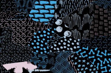 Soyut siyah konturlar, el vektör desen çizdi. Geometrik tarzı Retro soyut desen. Soyut çok renkli geometrik desen.