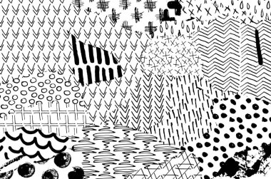 Soyut siyah konturlar, el vektör desen çizdi. Geometrik tarzı Retro soyut desen. Soyut çok renkli geometrik desen.