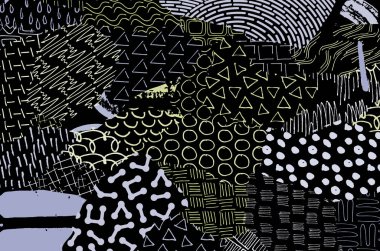 Soyut siyah konturlar, el vektör desen çizdi. Geometrik tarzı Retro soyut desen. Soyut çok renkli geometrik desen.