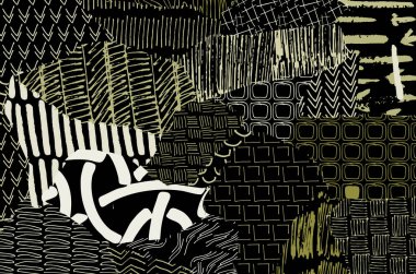 Soyut siyah konturlar, el vektör desen çizdi. Geometrik tarzı Retro soyut desen. Soyut çok renkli geometrik desen.