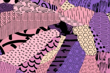 Soyut siyah konturlar, el vektör desen çizdi. Geometrik tarzı Retro soyut desen. Soyut çok renkli geometrik desen.