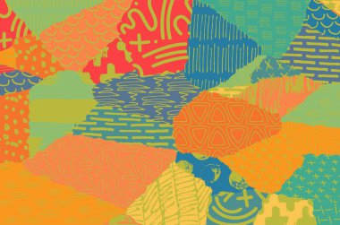 Soyut siyah konturlar, el vektör desen çizdi. Geometrik tarzı Retro soyut desen. Soyut çok renkli geometrik desen.