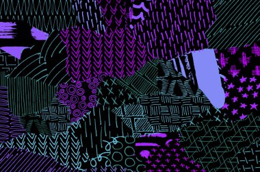 Soyut siyah konturlar, el vektör desen çizdi. Geometrik tarzı Retro soyut desen. Soyut çok renkli geometrik desen.