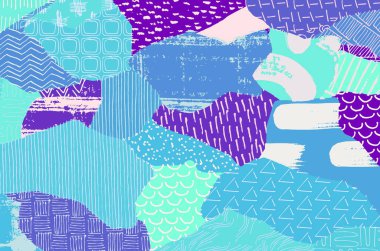 Soyut siyah konturlar, el vektör desen çizdi. Geometrik tarzı Retro soyut desen. Soyut çok renkli geometrik desen.