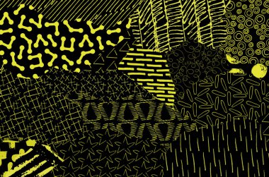 Soyut siyah konturlar, el vektör desen çizdi. Geometrik tarzı Retro soyut desen. Soyut çok renkli geometrik desen.