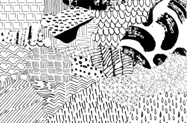 Soyut siyah konturlar, el vektör desen çizdi. Geometrik tarzı Retro soyut desen. Soyut çok renkli geometrik desen.